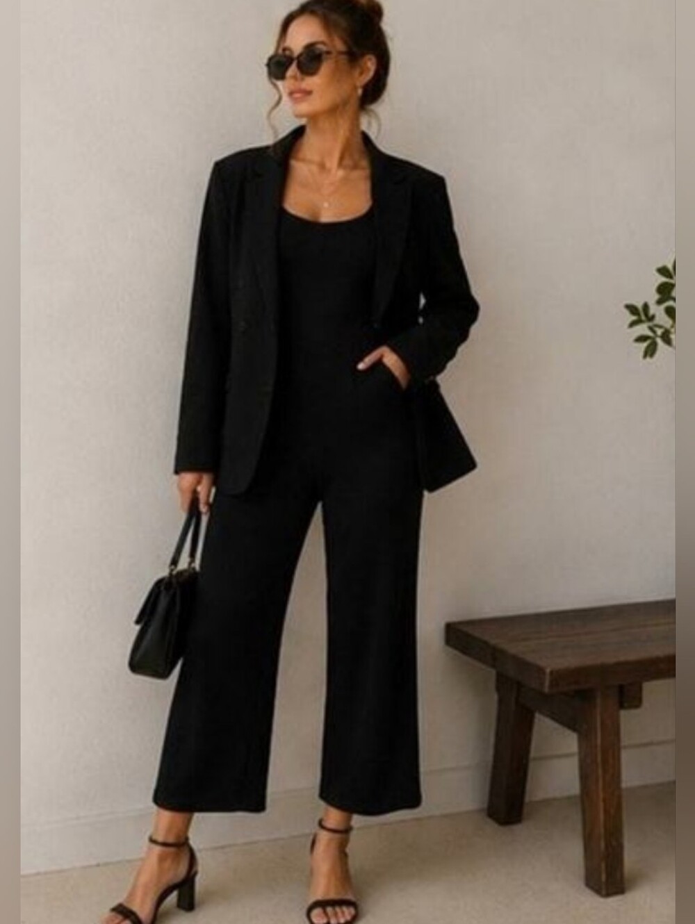 Reformation Jeans Black Ribbed Knit, Wide Leg Jumpsuit L LIKE NEW